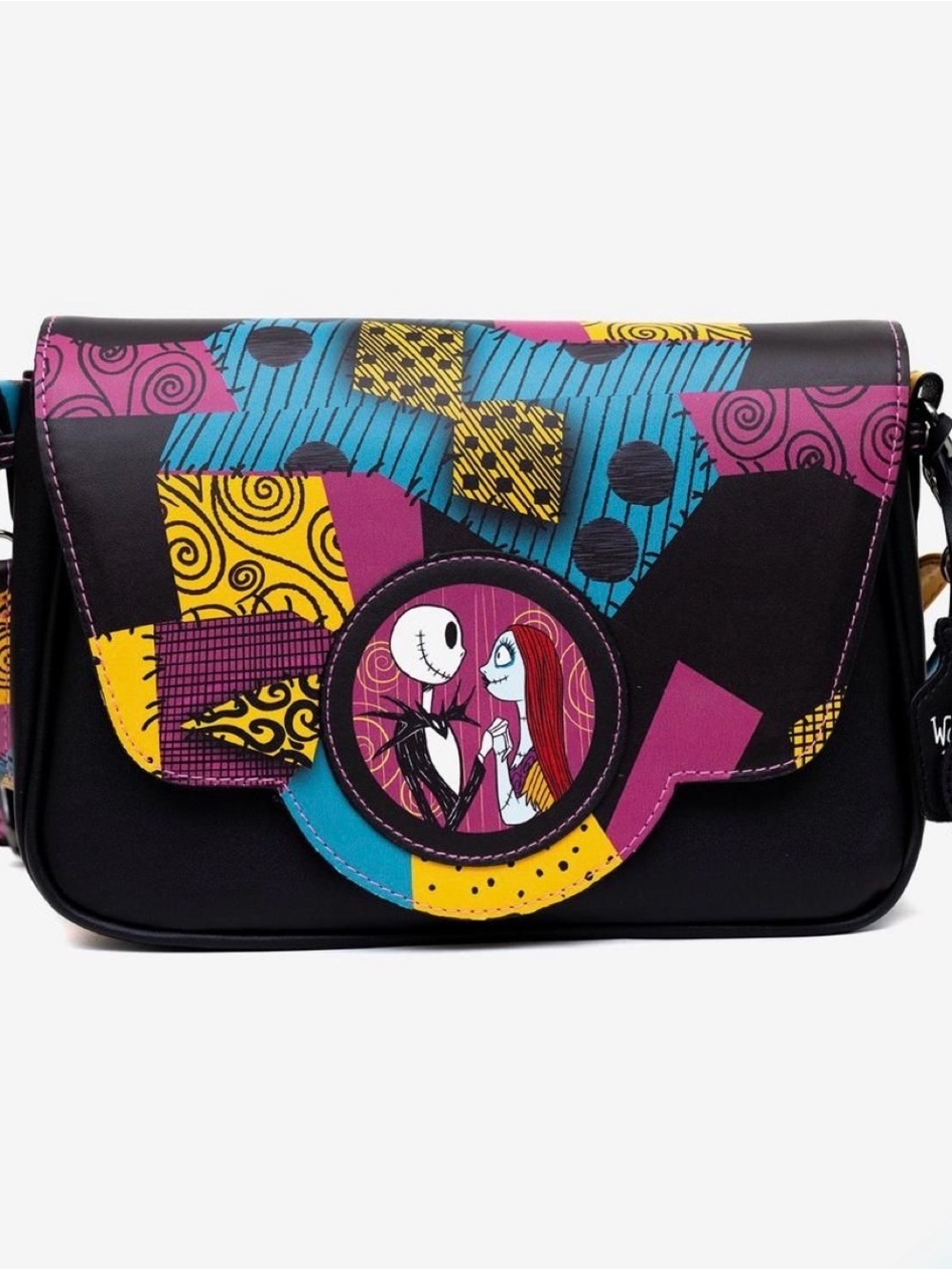 Patchwork Character Crossbody Bag in Black, Magenta, Teal & Yellow